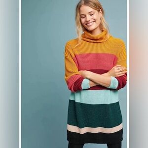 Anthropologie Farm Rio Boldly Striped Sweater Dress Colorful Rainbow